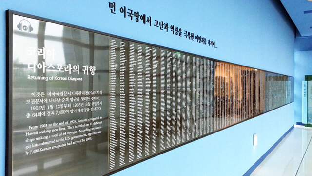 ▲ 인천광역시 월미도 소재 한국이민사박물관 내부에 기록된 초기 하와이 농업이민자 전원의 이름.