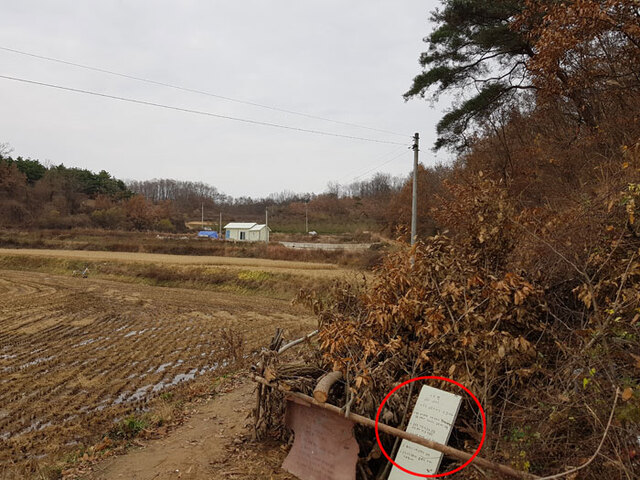 ▲ 안동시 와룡면 가구리의 한 마을의 폭 3~4m 비포장도로에 비계를 연결해 땅에 박고 깊이 30㎝, 폭 1m가량의 구덩이를 파는 등 차량과 경운기의 통행을 못하게 막아놨다. <br /><br />/손병현 기자