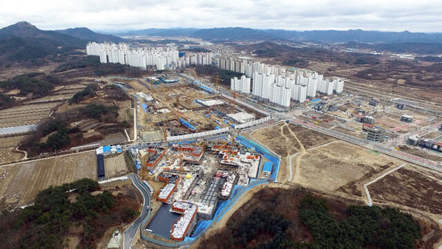 ▲ 하늘에서 내려다본 신도청 시가지 전경.