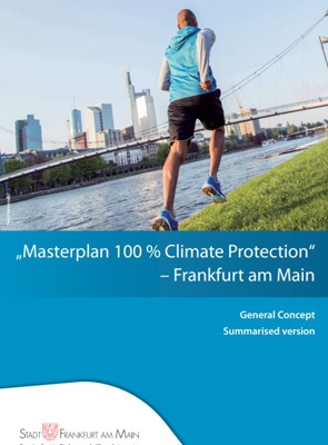 ▲ `기후보호를 위한 마스터 플랜 100%` 표지. 2012년 3월 프랑크푸르트 암 마인(frankfurt am main) 시의회 회의에서 창안된 계획안은 지자체에서 발생하는 탄소의 양을 95%까지 줄이자는 목표 아래 프라운호퍼(Joseph von Fraunhofer) 연구소 등을 비롯한 학계와 시민들의 다양한 의견들이 종합적으로 반영된 에너지 변환 계획들이 담겨 있다.