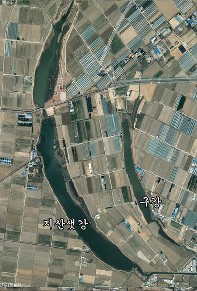 ▲ 위성 사진으로 본 지산샛강과 구강.