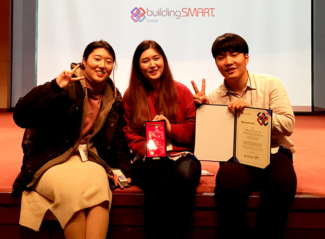 ▲ 학생부문 건축 분야에서 우수상을 수상한 배영우·남궁슬기·노민영 학생팀.  /한동대 제공