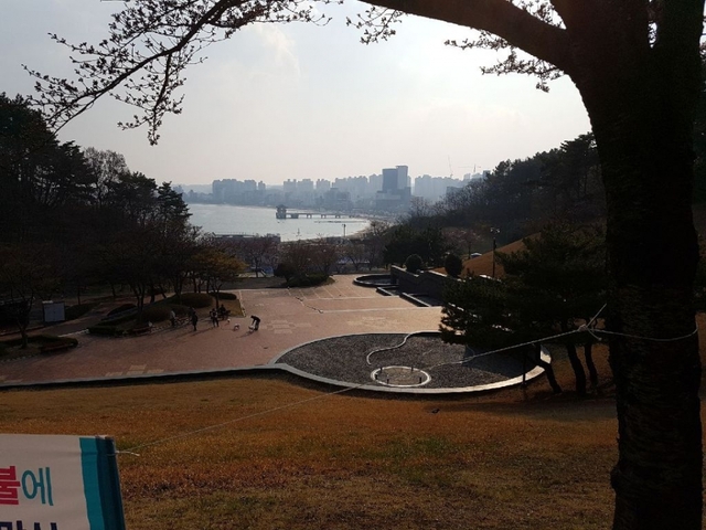 국내 최초 해상누각 영일대가 내려다 보이는 물의공원.