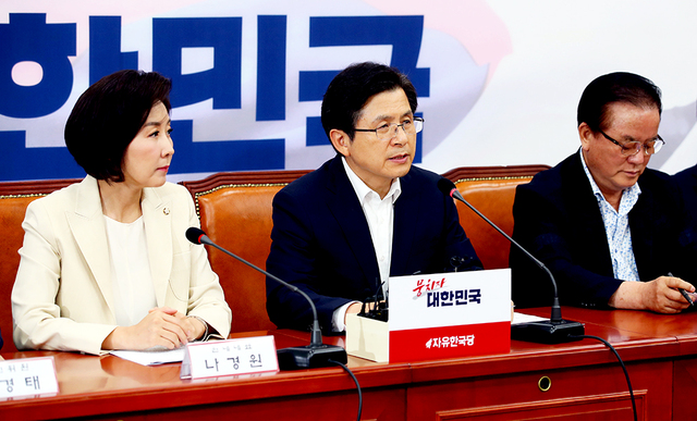 자유한국당 황교안 대표가 7일 여의도 국회에서 열린 당 대표 및 최고위원-중진의원 연석회의에서 발언하고 있다.   /연합뉴스