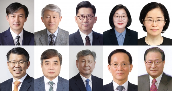 문재인 대통령은 9일 조국(54) 전 청와대 민정수석을 법무부 장관에 내정하는 등 10곳의 장관급 인사를 교체하는 개각을 단행했다. 윗줄 왼쪽부터 법무부 장관 후보자 조국 전 청와대 민정수석, 과학기술정보통신부 장관 후보자 최기영 서울대 전기·정보공학부 교수, 농림축산식품부 장관 후보자 김현수 전 차관, 여성가족부 장관 후보자 이정옥 대구가톨릭대 사회학과 교수, 공정거래위원장 후보자 조성욱 서울대 경영대학 교수. 아랫줄 왼쪽부터 금융위원장 후보자 은성수 한국수출입은행장, 방송통신위원장 후보자 한상혁 법무법인 정세 대표변호사, 국가보훈처장 후보자 박삼득 전쟁기념사업회 회장, 주미대사 내정자 이수혁 더불어민주당 의원, 민주평화통일자문회의 수석부의장 내정자 정세현 한반도평화포럼 이사장.  /연합뉴스