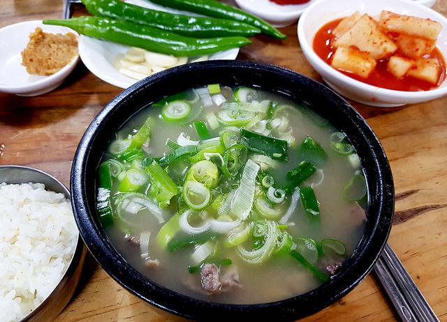 포항 ‘장기식당’ 곰탕. 국물이 설렁탕보다 맑다. 고기 부분이 많기 때문.