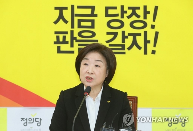 정의당 심상정 대표가 29일 국회에서 선거법 개정안 통과와 관련해 발언하고 있다.