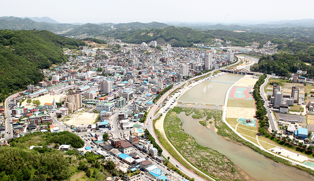 하늘에서 내려다 본 예천읍 전경.