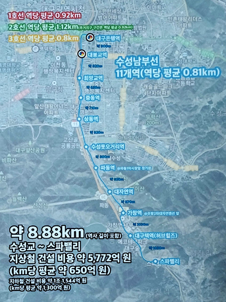 추진위원회가 밝힌 수성남부선 계획도.  /수성남부선 지상철 신설 추진위원회 제공