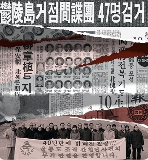 당시 신문과 무죄를 받은 울릉도 간첩단 조작 관련자 및 가족들
