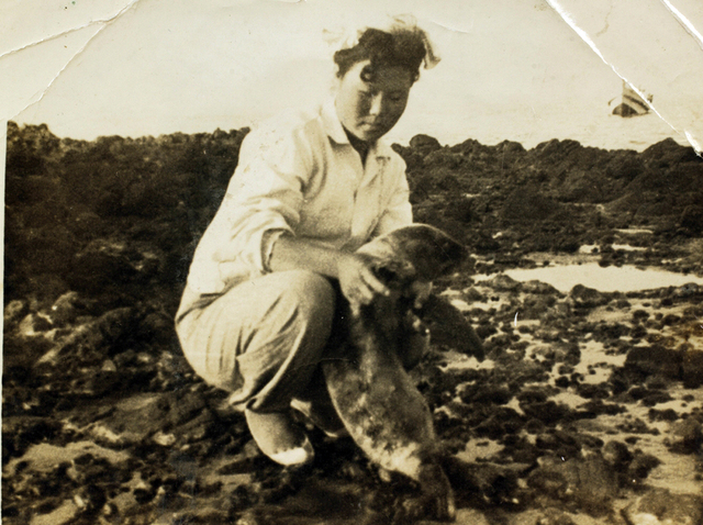 김공자 해녀와 새끼 강치(1950년대 말 독도) /경북도제공