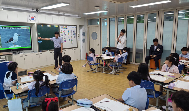 대구교육대학교 부설초등학교에서 울릉남양초등학교와 2학년 공동수업을 하고 있다. 울릉도 독도소개시간 /울릉교육지원청 제공