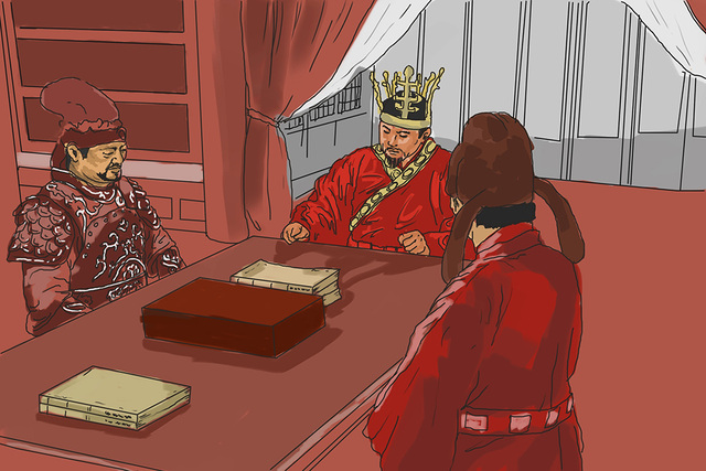 김춘추는 탁월한 외교협상가였다. 신하들과 외교 문제를 논의하는 무열왕 김춘추의 모습을 상상해 그렸다.    /삽화 이건욱