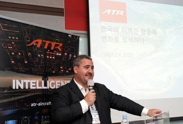 장 피에르 클러신(Jean-Pierre Clercin) ATR 아태지역 커머셜 부문장이 6일 미디어데이서 설명을 하고 있다./ATR제공