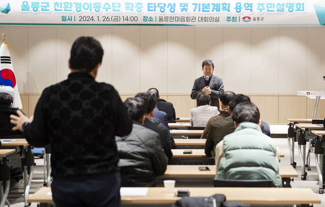 남한권 울릉군수가 친환경 관광인프라 구축 방안을 설명하고 있다. /울릉군제공.