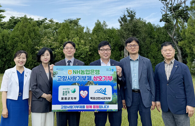 NH농협은행 울릉군지부와 목포시안시군지부 직원들이 기념촬영./울릉군지부
