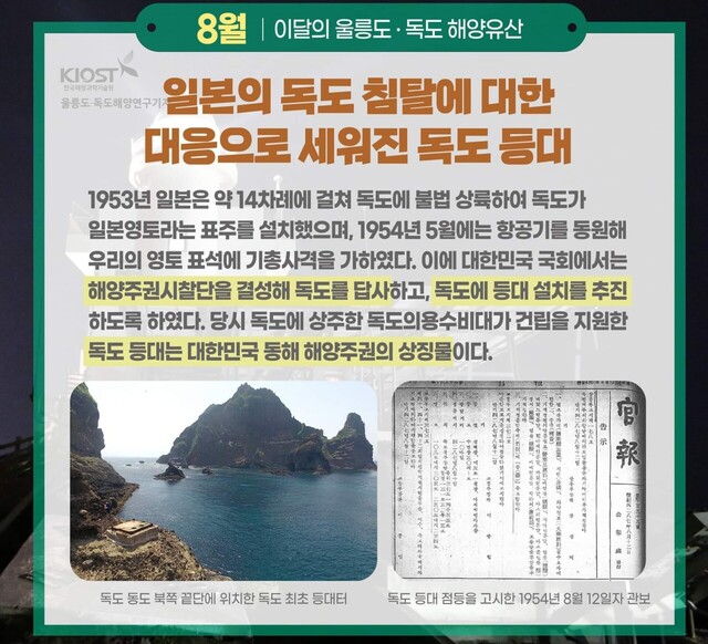 일본의 독도침탈 대응으로 세워진 독도등대./울릉도독도해양연구기지