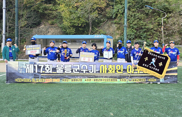 재17회 울릉군수기 사회인 야구대회에서 우승한 독도수비대 팀. /김두한 기자 