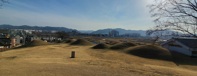 압독국 시대의 고분과 고총이 어우러진 임당동 고분군.